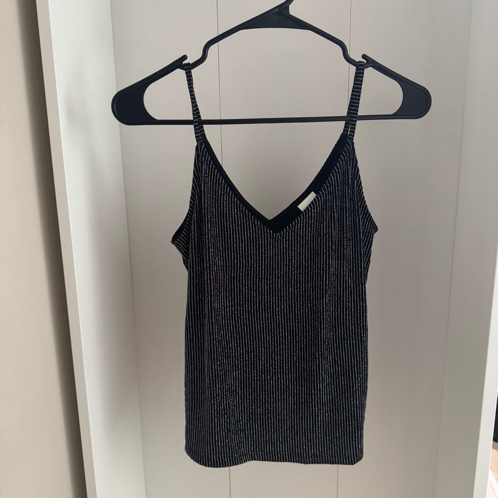H&M Black Metallic-Striped V-Neck Tank